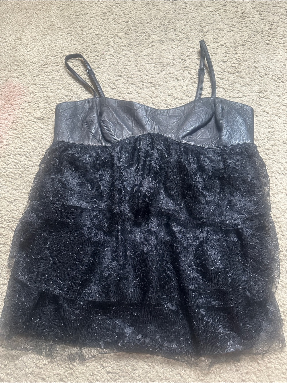 Robert Rodriguez Black Lace Layered Cami Top with Faux-Leather Bodice Size 10